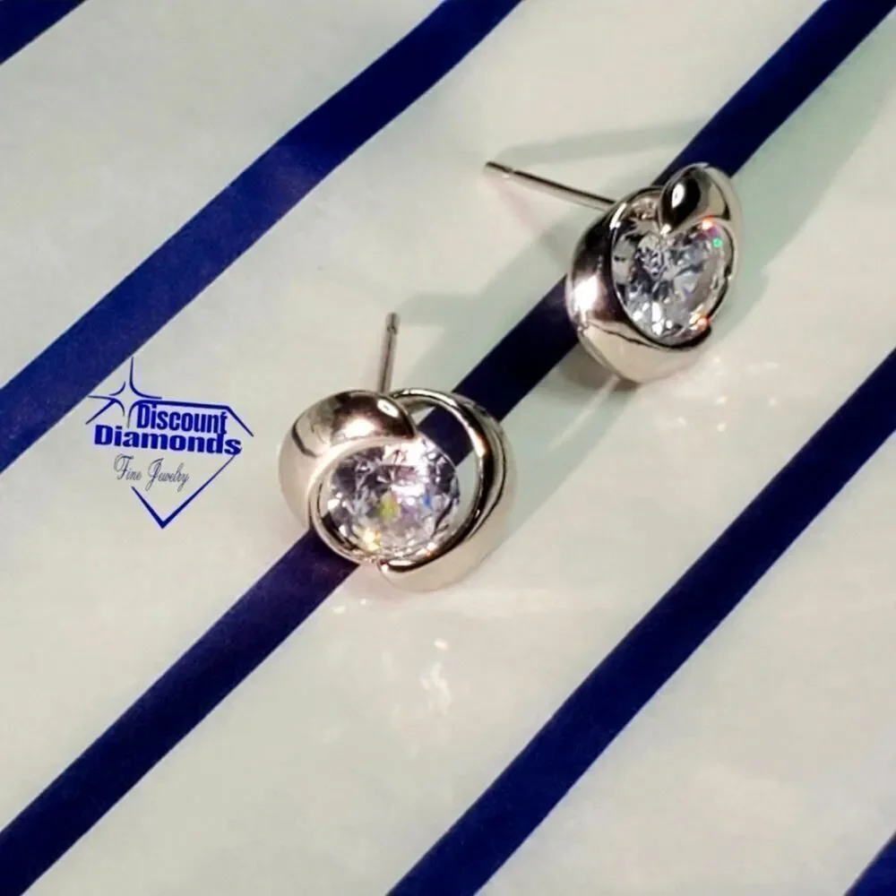 Dainty Clear White Diamond Stud Push Back Earrings on 925 Silver